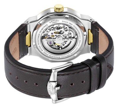 Pre-owned Rotary Sport Skeleton Automatic (40mm) Silver Dial / Brown Leather Gs05496/06