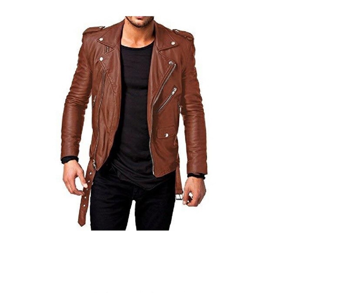HANDMADE HERREN ECHT LAMMLEDER LEATHER JACKET MAROON SLIM FIT BIKER MOTORRADJACKE 018