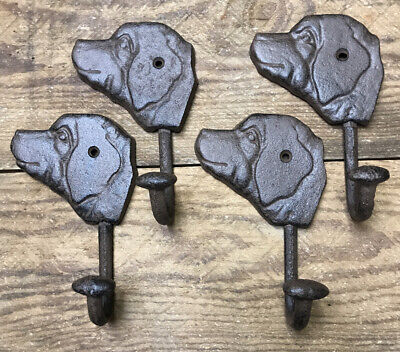 4 Dog Coat Hat Leash Hooks 6” Cast Iron Rustic Wall Rack Barn Garage Best Friend