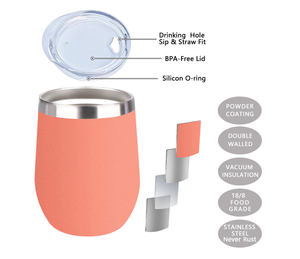 Wine Tumbler 12oz with Sip Lid Double Wall Stainless Steel Insulated wine glass 