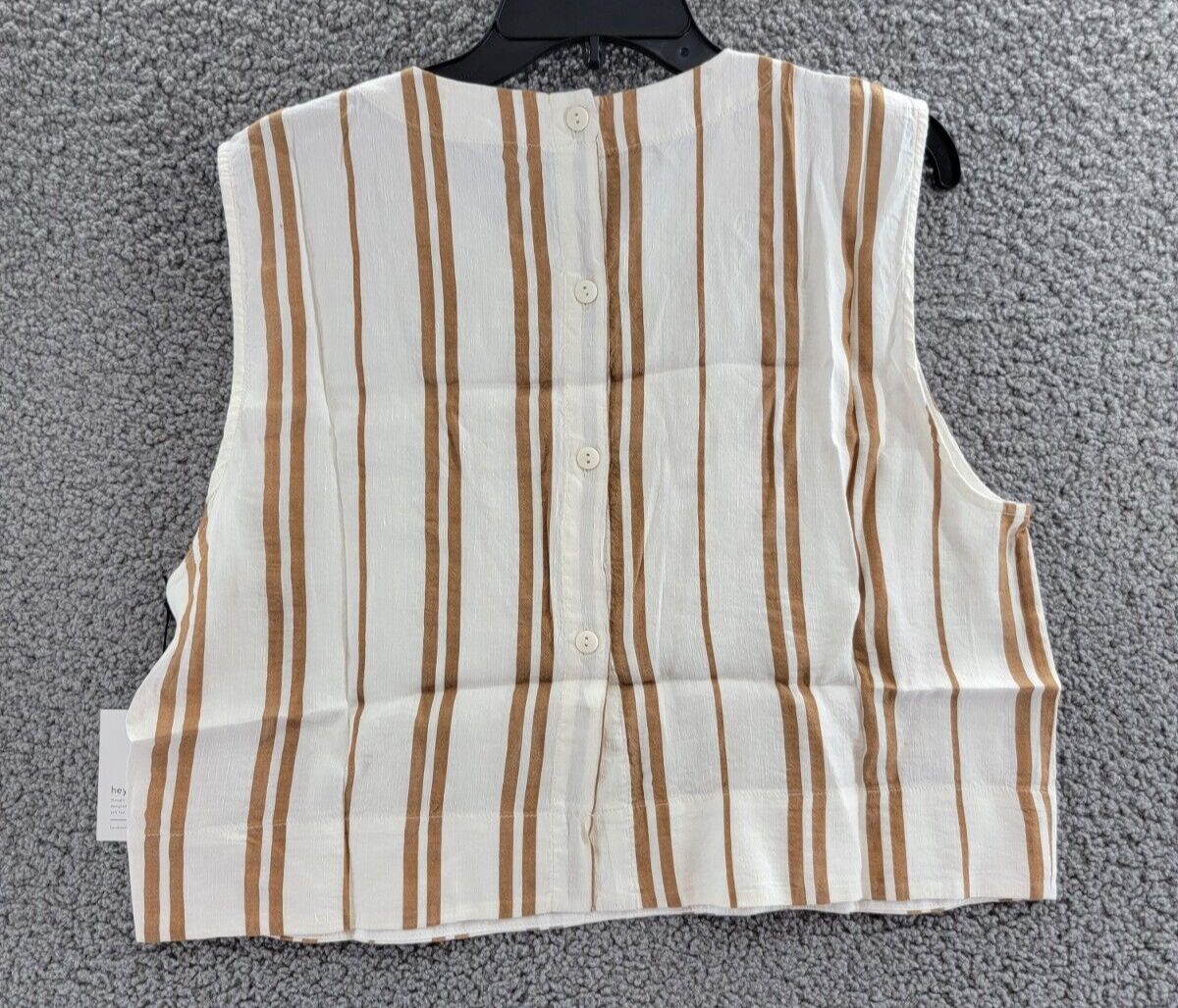Bella Dahl Boxy Button Back Top Women's L Redwood Stripe Linen Blend Crew Neck - Picture 9 of 15