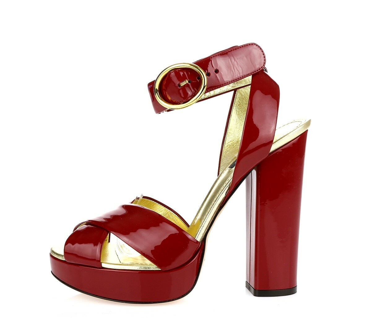 Dolce & Gabbana Red Patent Leather Platform Chunky Ankle Strap Sandals Size 40.5