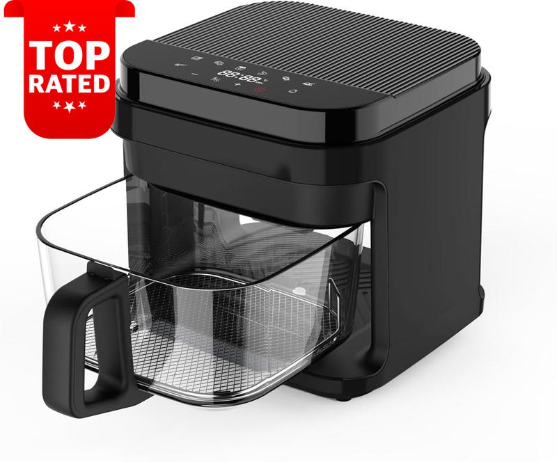 6.5L Glass Air Fryer Digital Detachable Pot Timer Easy Controls Accessories