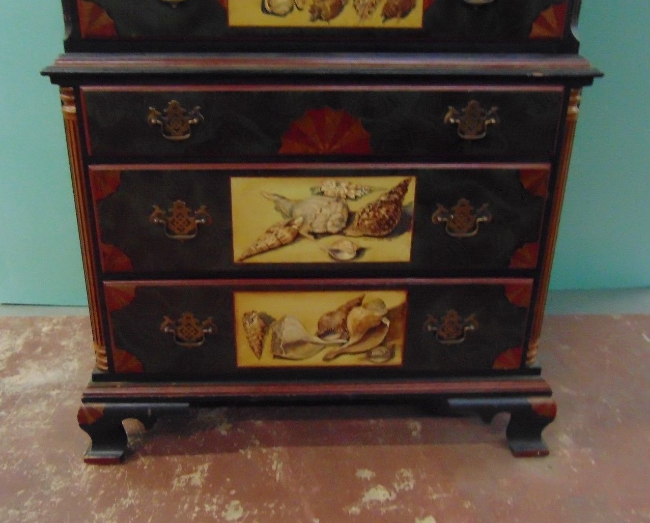 Vintage Vinegar Paint Chest of Drawers-Sea Shells-Beach-Lake-Decor-Motif