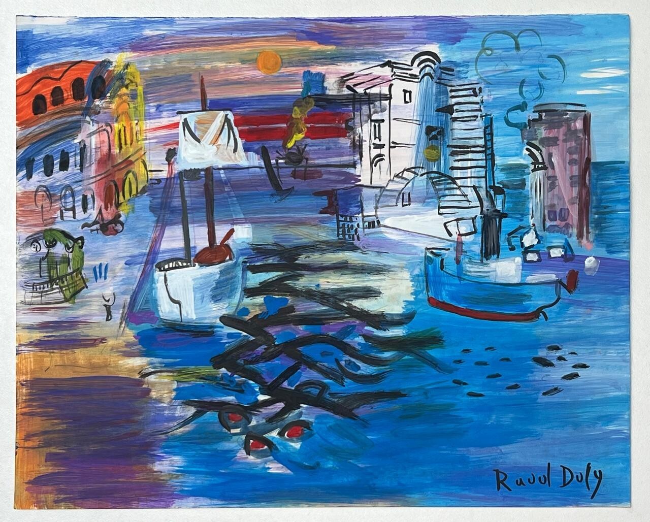 RAOUL DUFY 絵画 Raoul Dufy (Handmade) Drawing On old Paper Signed & Stamped