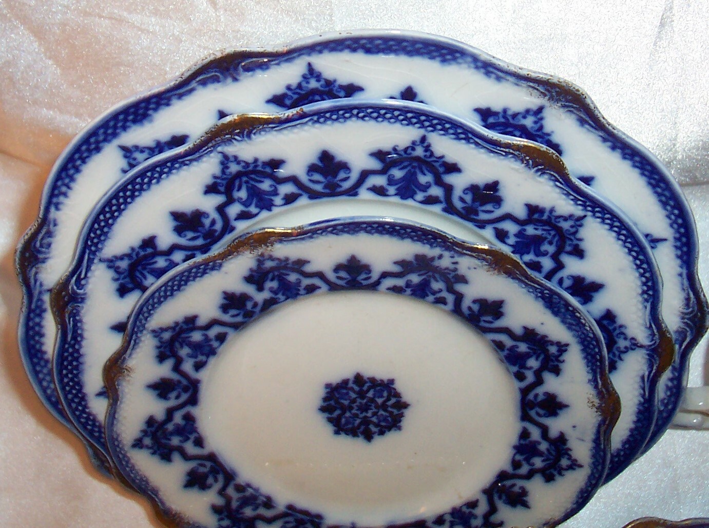 Antique W H Grindley Flow Blue Celtic 5 Pc Place Setting ca 1891-1914