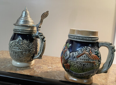 Set of 2 Vintage Mint  West Germany Beer Stein 4  Auf der alm'' And Jagers. DBGM