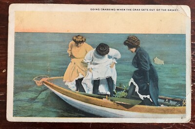 Going Crabbing- When the crab gets out of the basket  Vintage Postcard Unposted