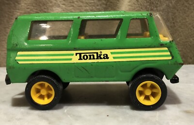 Vintage 1970 s Pressed Steel Green and Yellow Tonka Toys Van