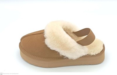 Funny Duck WD100 pantofola camoscio camel fodera pelo cinturino elastico 3/4