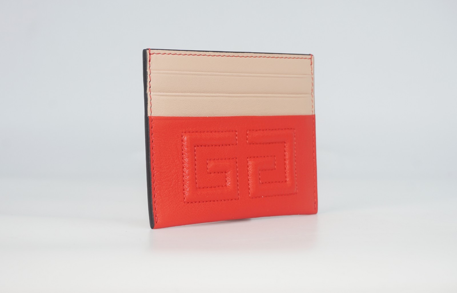 Pre-owned Givenchy Men's Embroidered 2g Emblem Two-tone Leather Card Case, Red, Msrp $315