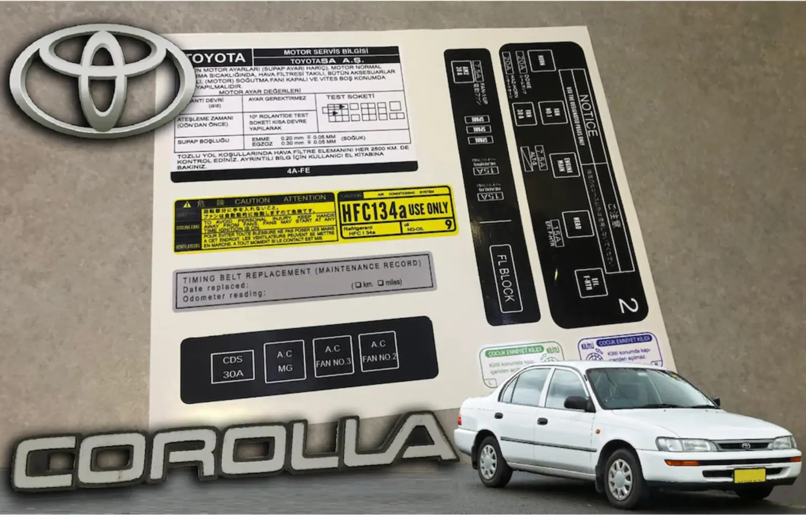 Decal Set Stickers For TOYOTA COROLLA AE101 1993-1998 All Models Best Quality