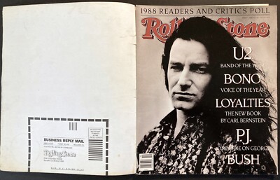 1989 BONO U2 ROLLING STONE #547 NO LABEL - GRAMMY GUIDE, SUBSCRIPTION WRAP, POLL