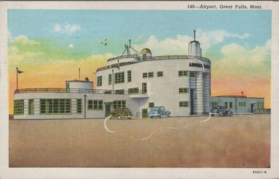 Great Falls Montana Airport Linen Postcard 1943 Art Deco WWII Soldier Free Frank