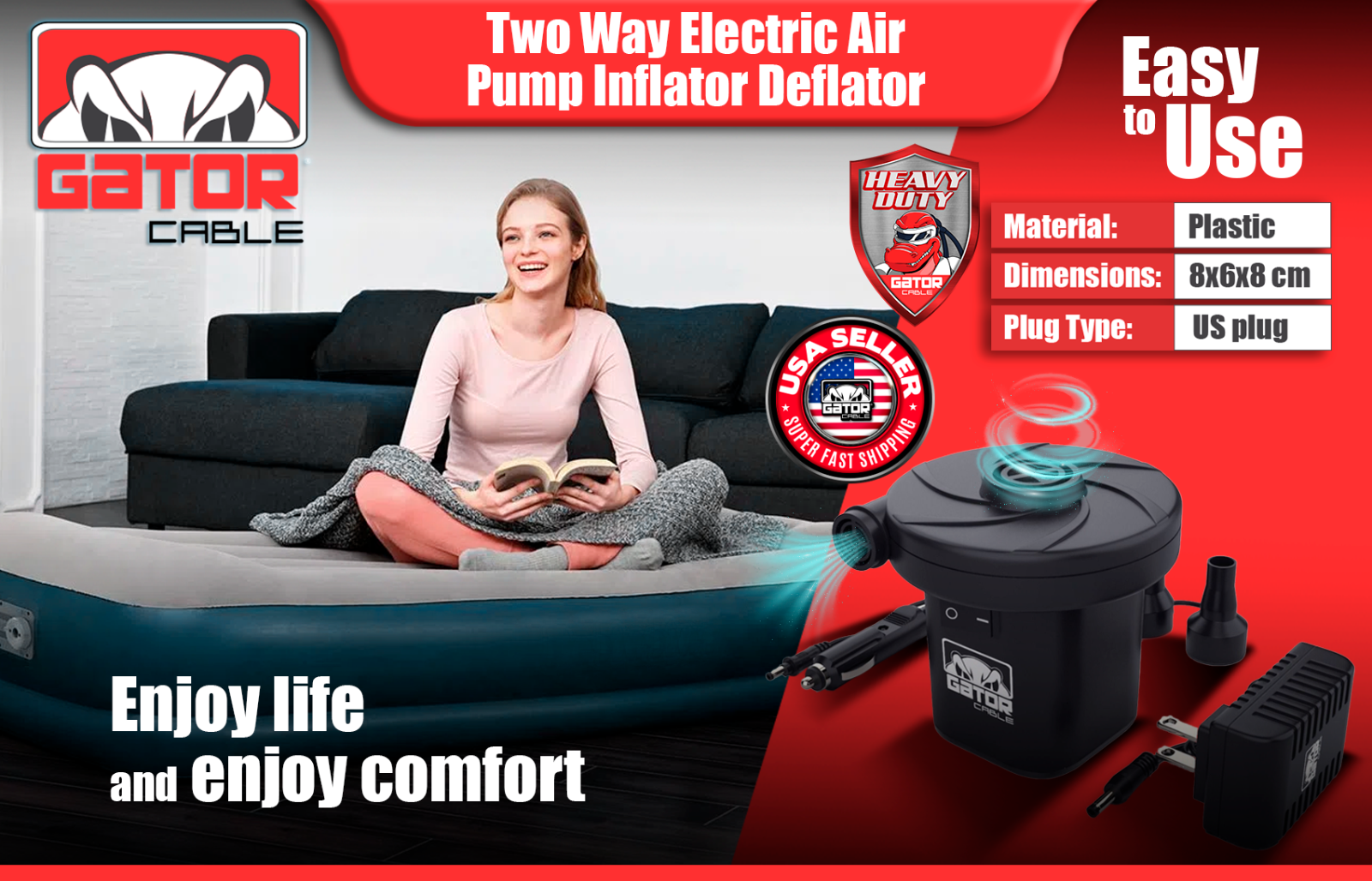 Electric Air Pump For Inflatable Pool Toys Air Mattress Camping Bed Car Portable