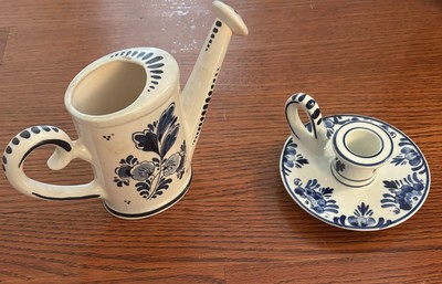 Vintage Blauw Delfts Floral Hand Painted 4  Jug & 4-1/2  Candle Holder Holland