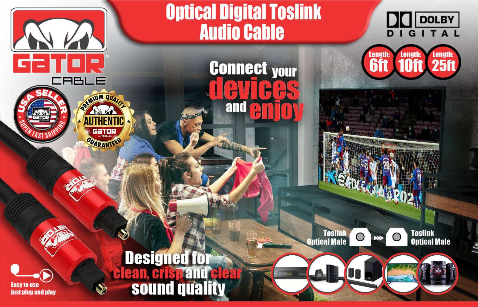 Toslink Optical Cable Digital Audio Sound Fiber Optic SPDIF Cord Wire Dolby DTS 