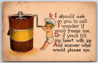 Lil Chef Cranks Eaxaggerated Ice Cream Maker~If I Call Would You Freeze Me~c1910
