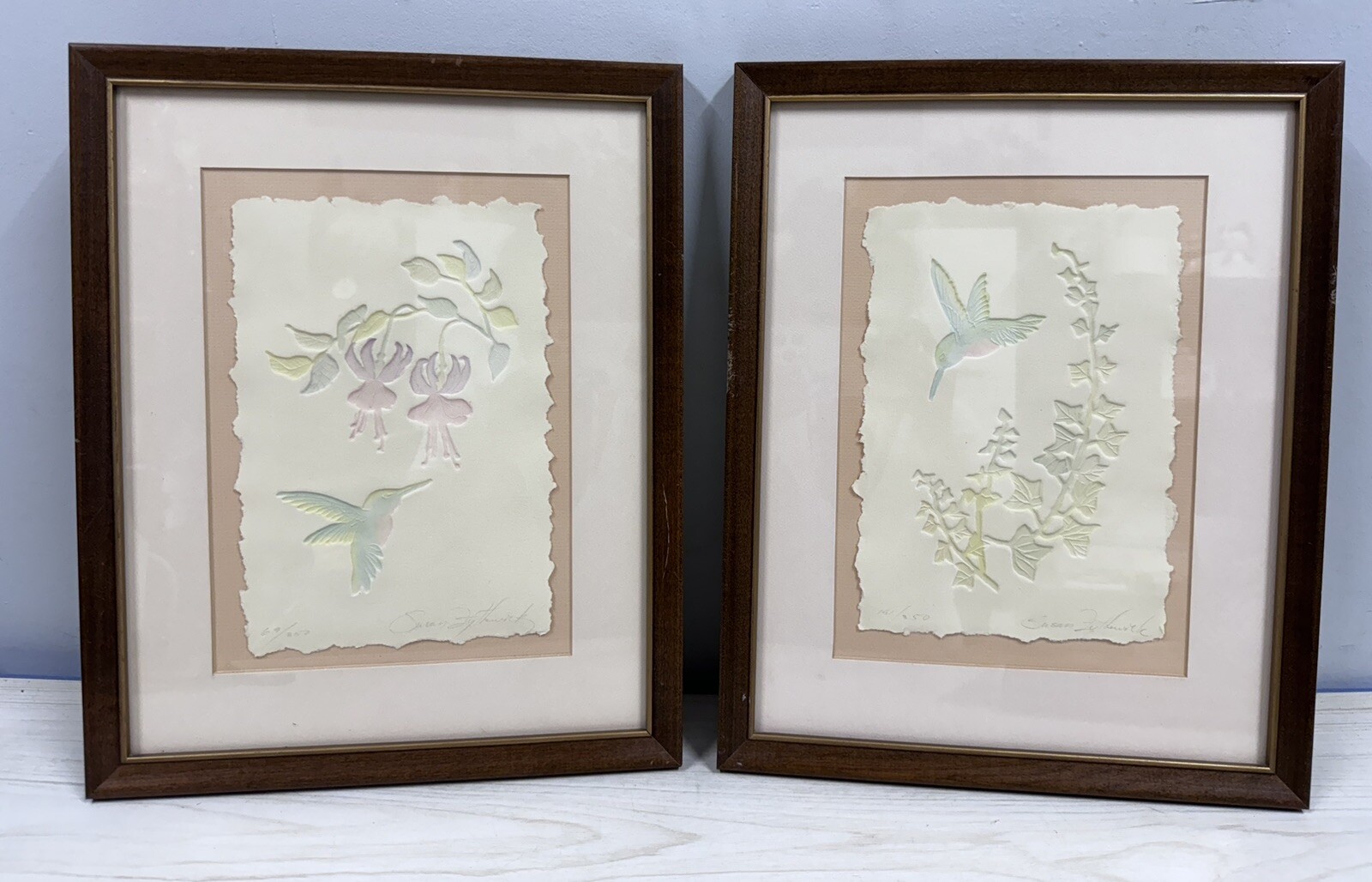 Susan Zythewick Pair Of Embossed Hummingbird Limited Prints 69/350 And 141/350