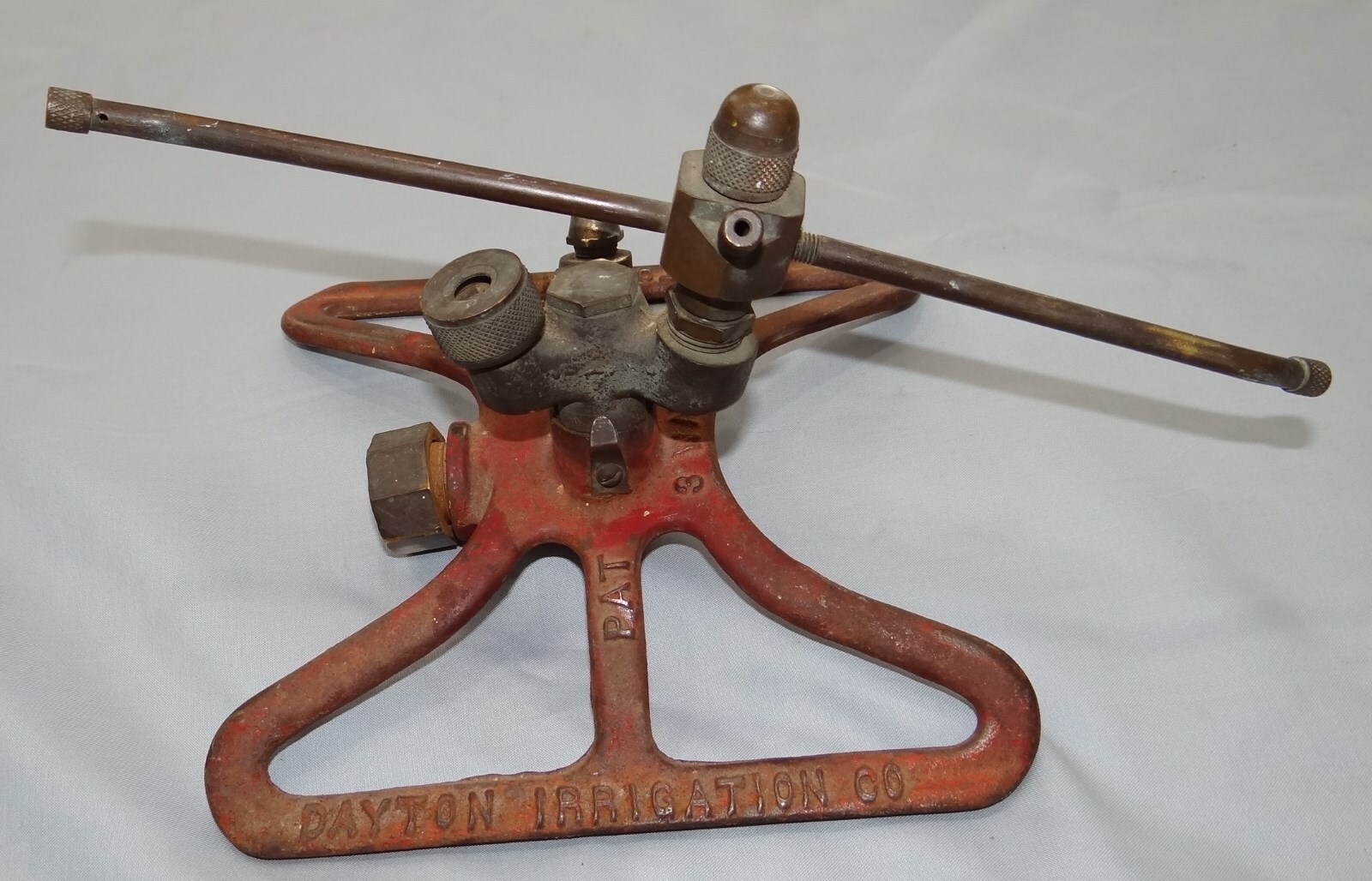 Dayton Ohio Irrigation Co 3-Way Cast Iron Brass Water Lawn Sprinkle Vtg Antique