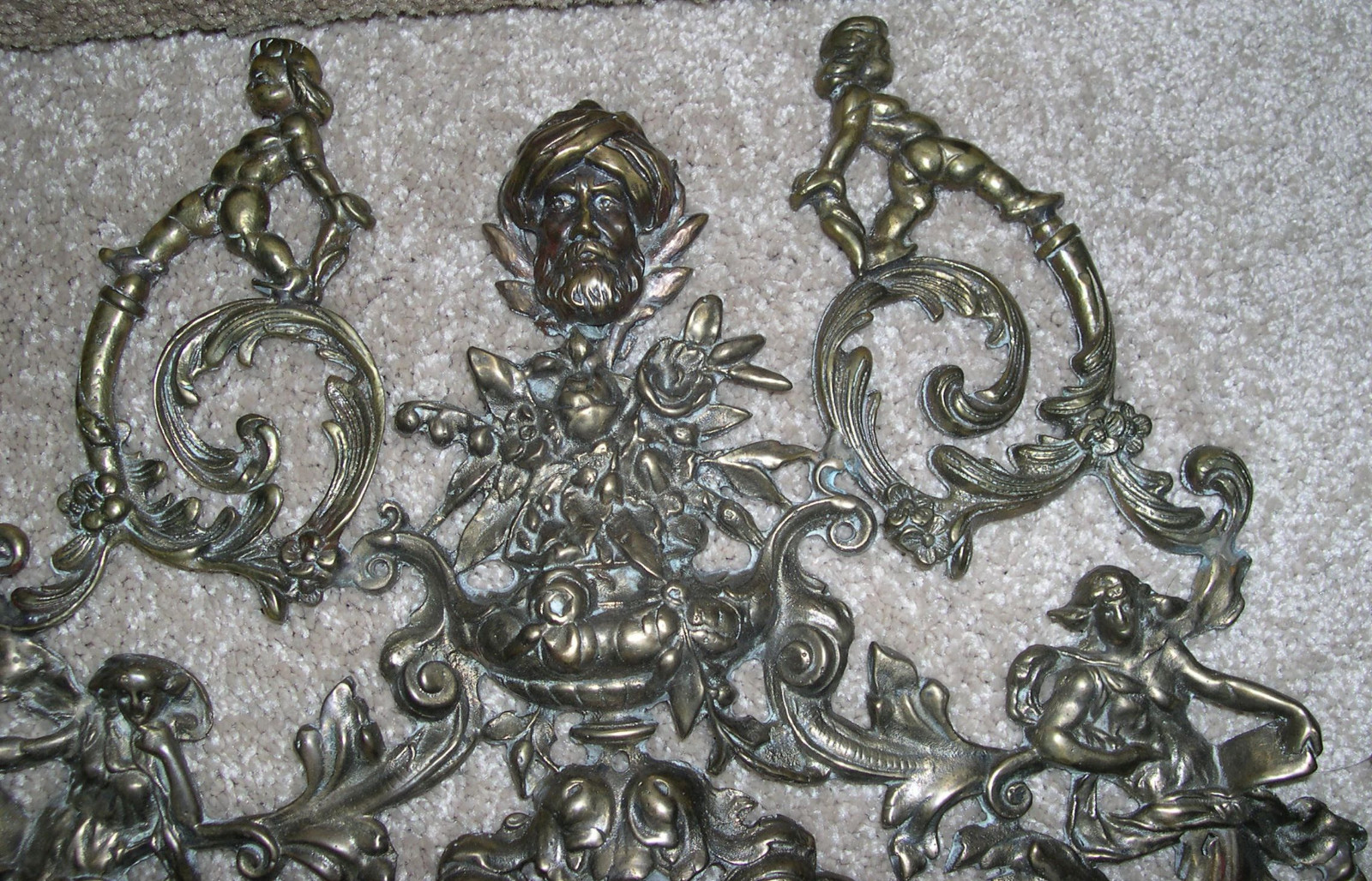 Large Brass Bronze France Ormolu Genie Arabian Dancers Porcelain Medallion