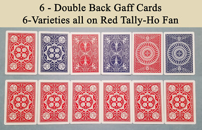 6 - Assorted Double Back Cards - All with Red Tally-Ho Fan Back - Bicycle Rider