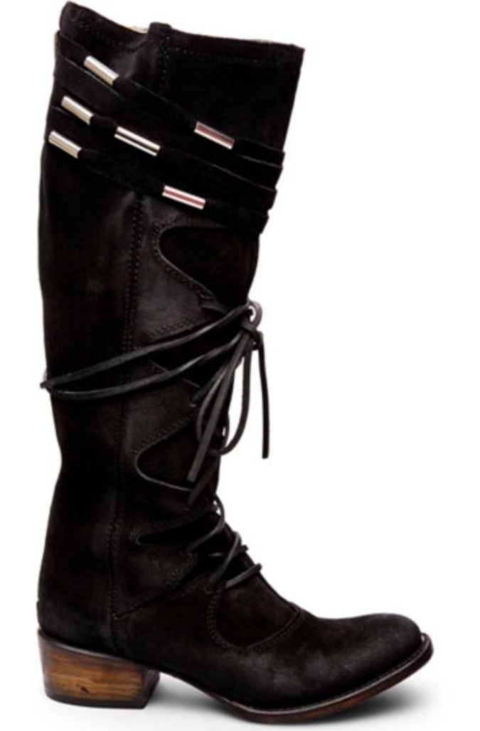Pre-owned Freebird By Steven Wagon Boot Black Suede Boho Msrp $350 Sz 6 Or 8