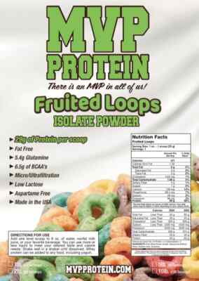 ''MVP PROTEIN'' ''FRUITED LOOPS'' WHEY ISOLATE PROTEIN POWDER- 5 Lbs.-69 SERVINGS