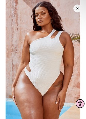 Pretty Little Thing Plus Nude Waffle Texture Cut Out One Piece Swimsuit NWT