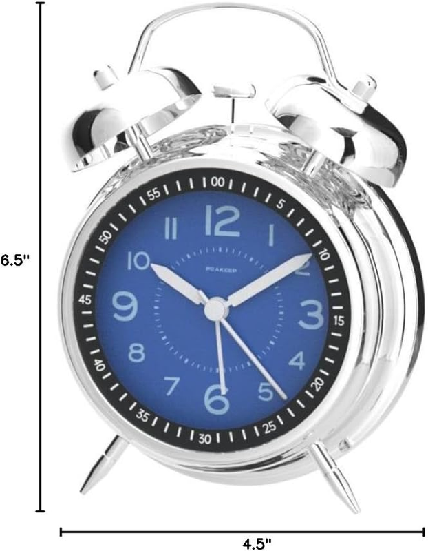 Peakeep Loud Alarm Clock for Heavy Sleepers Adults, Metal 4 Inches Twin Bell Bat