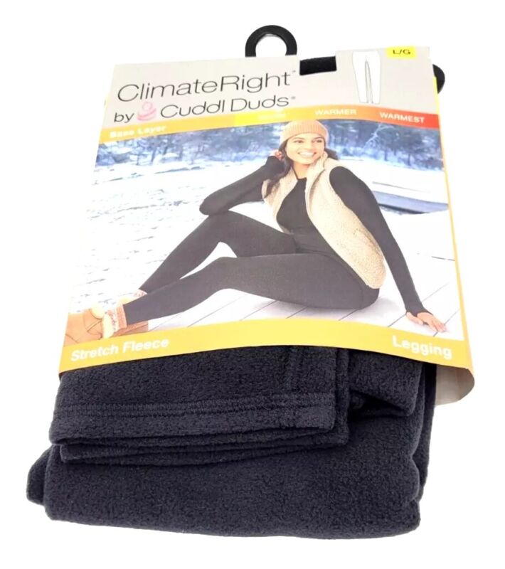 Cuddl Duds Climate Right Women’s Plush Warmth Stretch Fleece Legging Black Lg