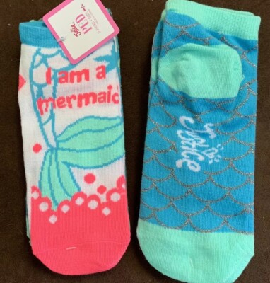 JUSTICE  I AM A MERMAID  2PAIR SOCKS SHIMMER GLITTER SIZE M/L SUPER CUTE!!