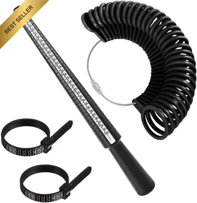 Ring Sizer Tool, Size Measuring Tool with Plastic Mandrel & Guage, Four Stick Je
