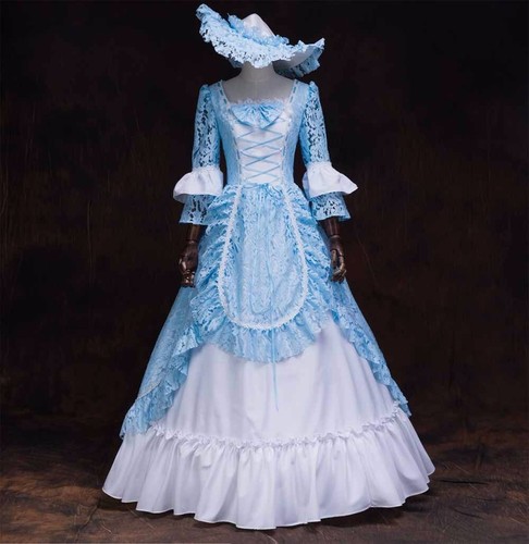 Pre-owned Handmade Custom Made To Order Lolita Tiered Ruffle Hem A Line Evening Dress Plus1x-10xl96 In Blue/white