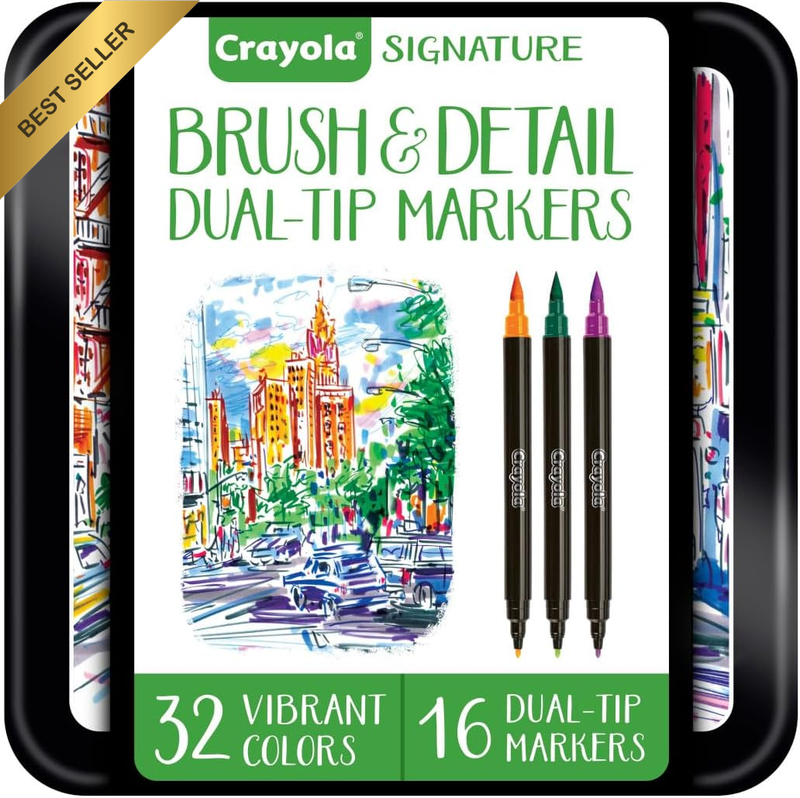 58-6501 Signature Brush Detail Dual Tip Markers 16 Pk 32 Colors Tin