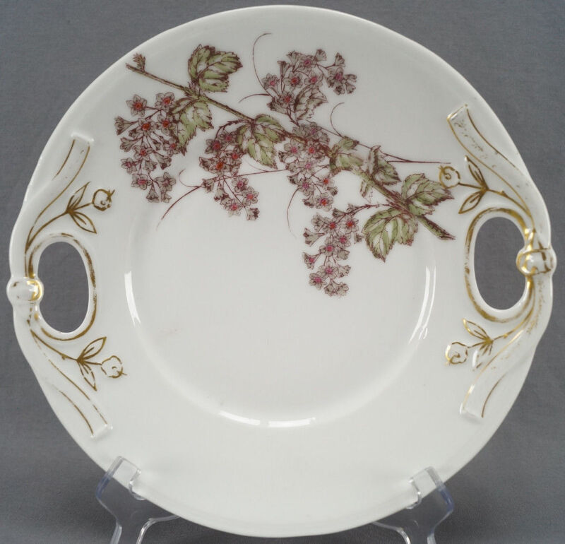 Bawo & Dotter Limoges Hand Colored Grey & Pink Floral Cake Plate Circa 1880s