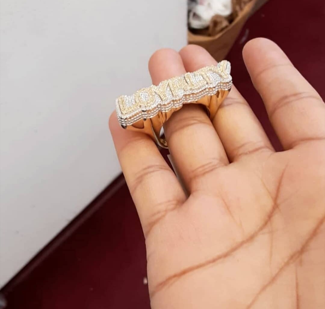 Pre-owned Online0369 Mens 1.28ct Rd Cubic Zirconia Loaylty Customized Large Name Ring Free Stud In Yellow