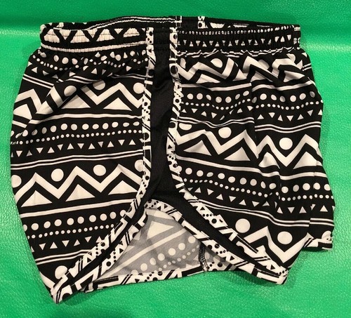 VARSITY SPIRIT Small S White Black Print Shorts Lined Running Cheer Tumbling