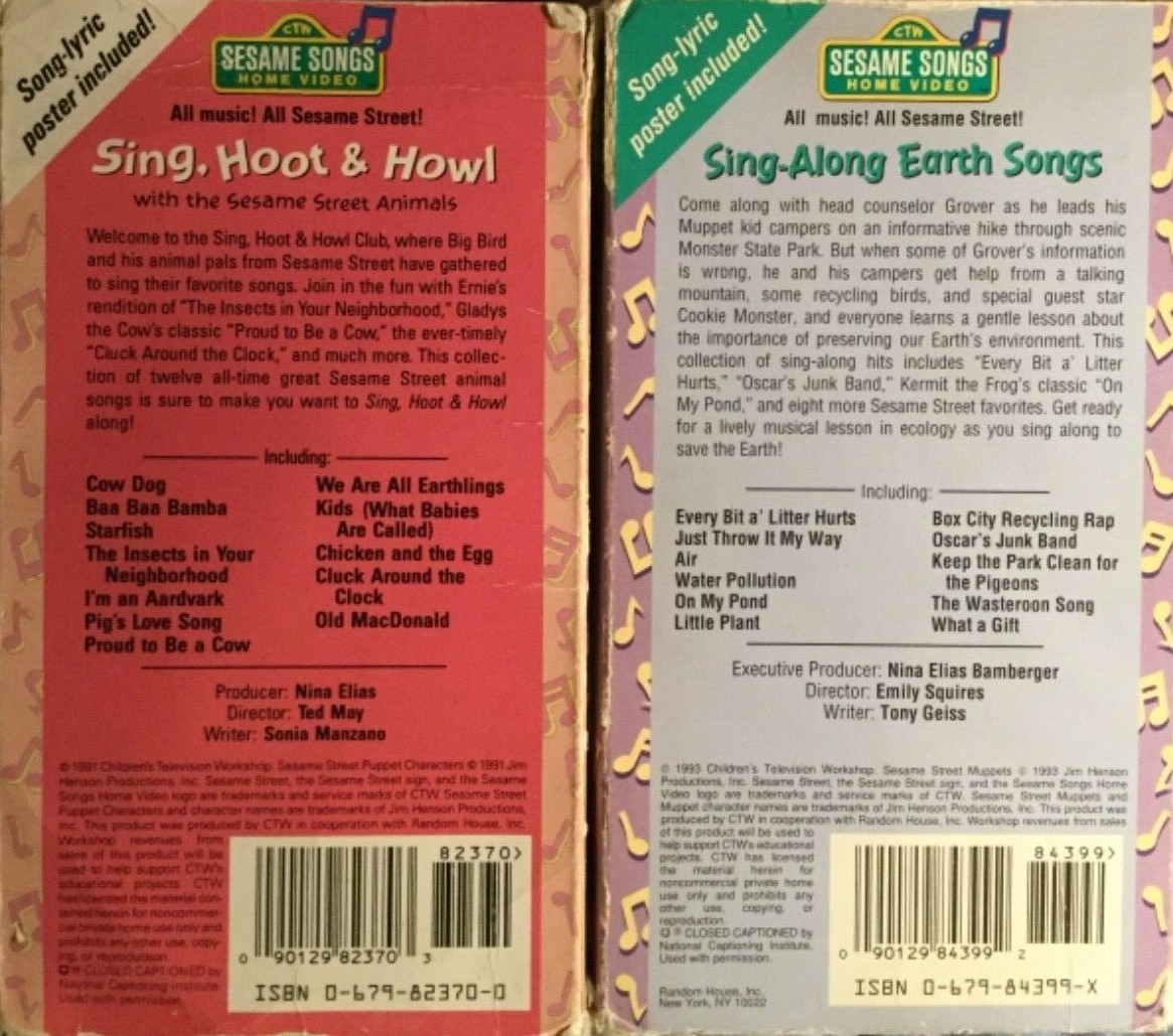 2 RARE Sesame Street VHS Tape Lot Sing Along Earth Songs & Sing Hoot & Howl Play