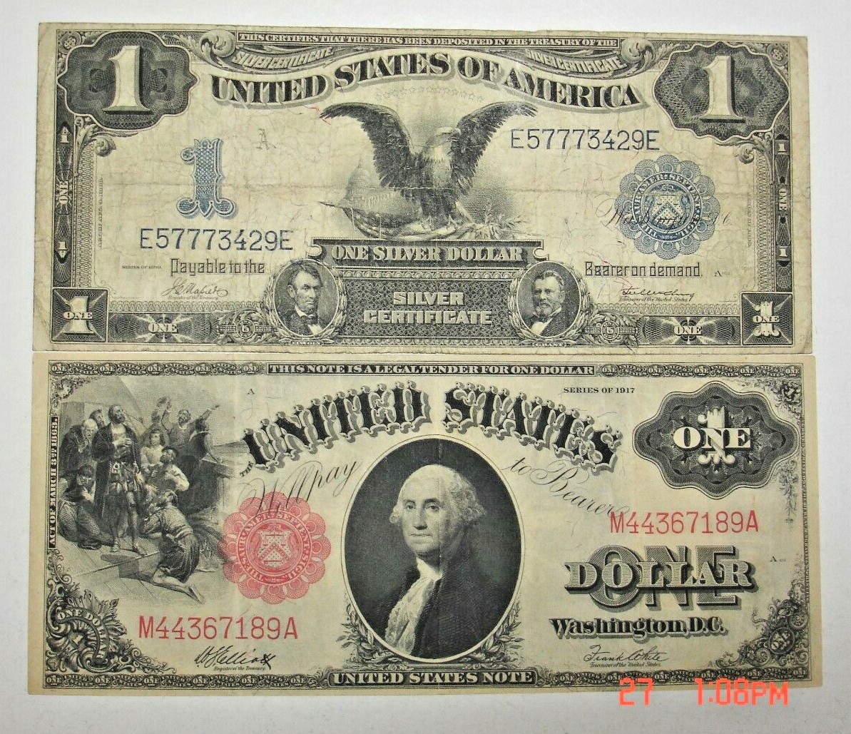 1917 $1.00 LEGAL TENDER NOTE FR38  & $1899 $1.00 SILVER  DOLLAR NOTE FR230