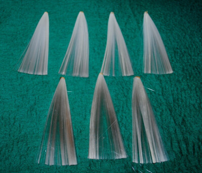 7 tails made of spun glass for birds, glass fibre, x-mas ornaments, 9cm