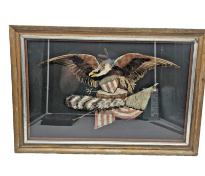 Antique/Vintage Liberty Eagle Rendering in Bird Feathers Framed Wall Art Eagle