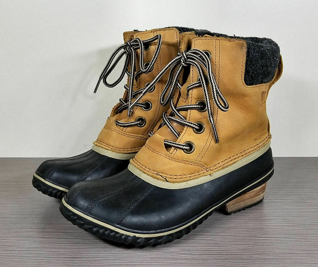 Sorel Slimpack II Waterproof Boot, Brown Leather & Textile, Womens Sz 7.5 / 38.5