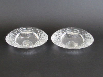 Set of 2 - Orrefors Crystal Lars Hellston 5.5'' Discus Votive Candle Holder