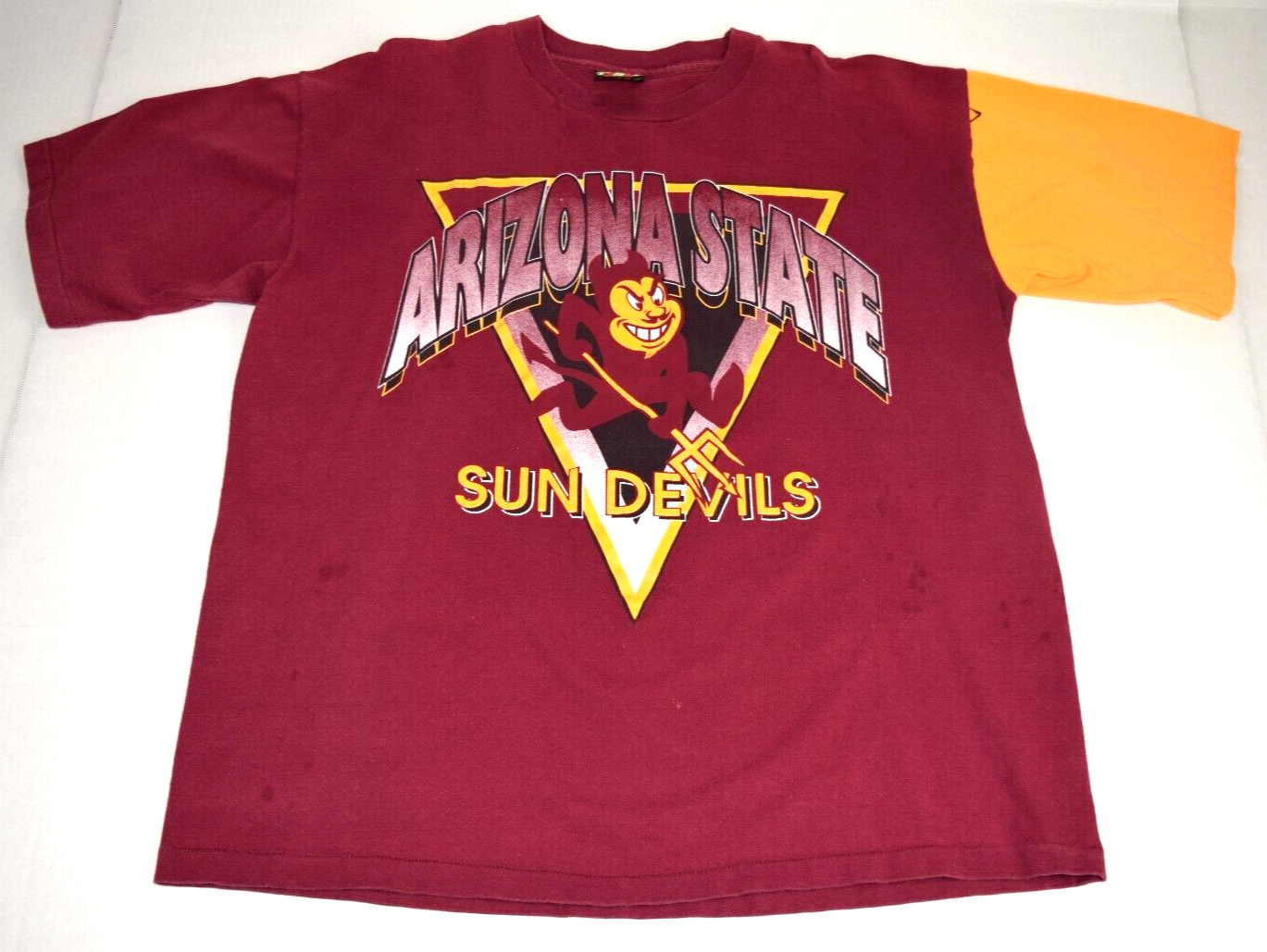 ASU T-Shirt VTG 80s 90s Arizona State 2 Tone Gold Sleeve