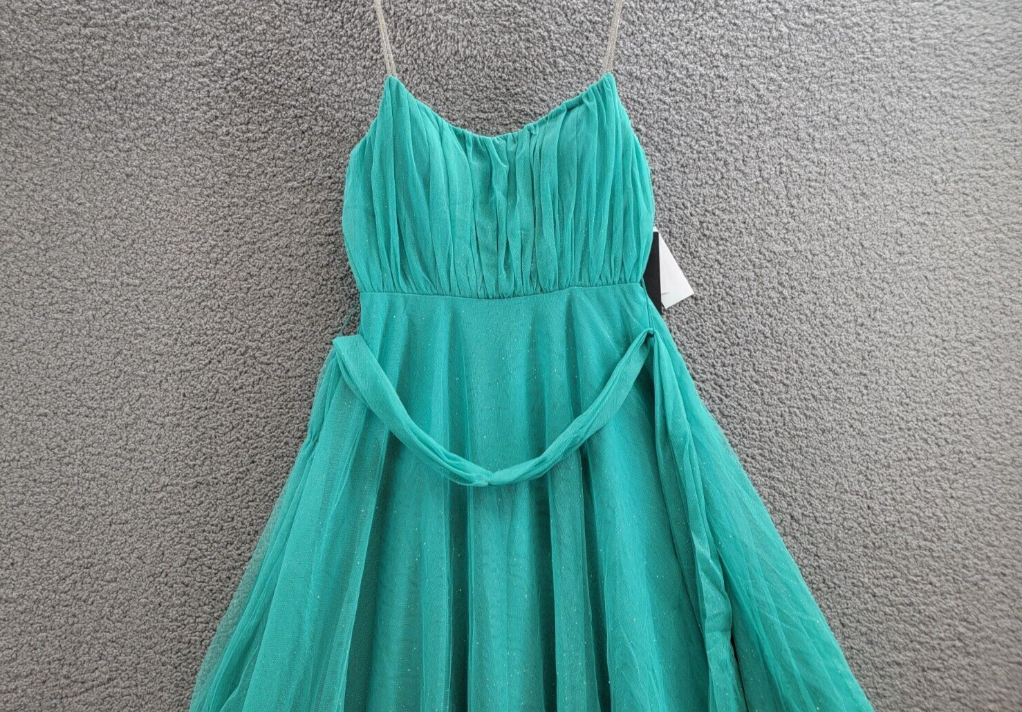 City Studio Jewel-Strap Glitter-Tulle Dress Juniors 9/10 Seafoam Belted Back Zip - Picture 3 of 16