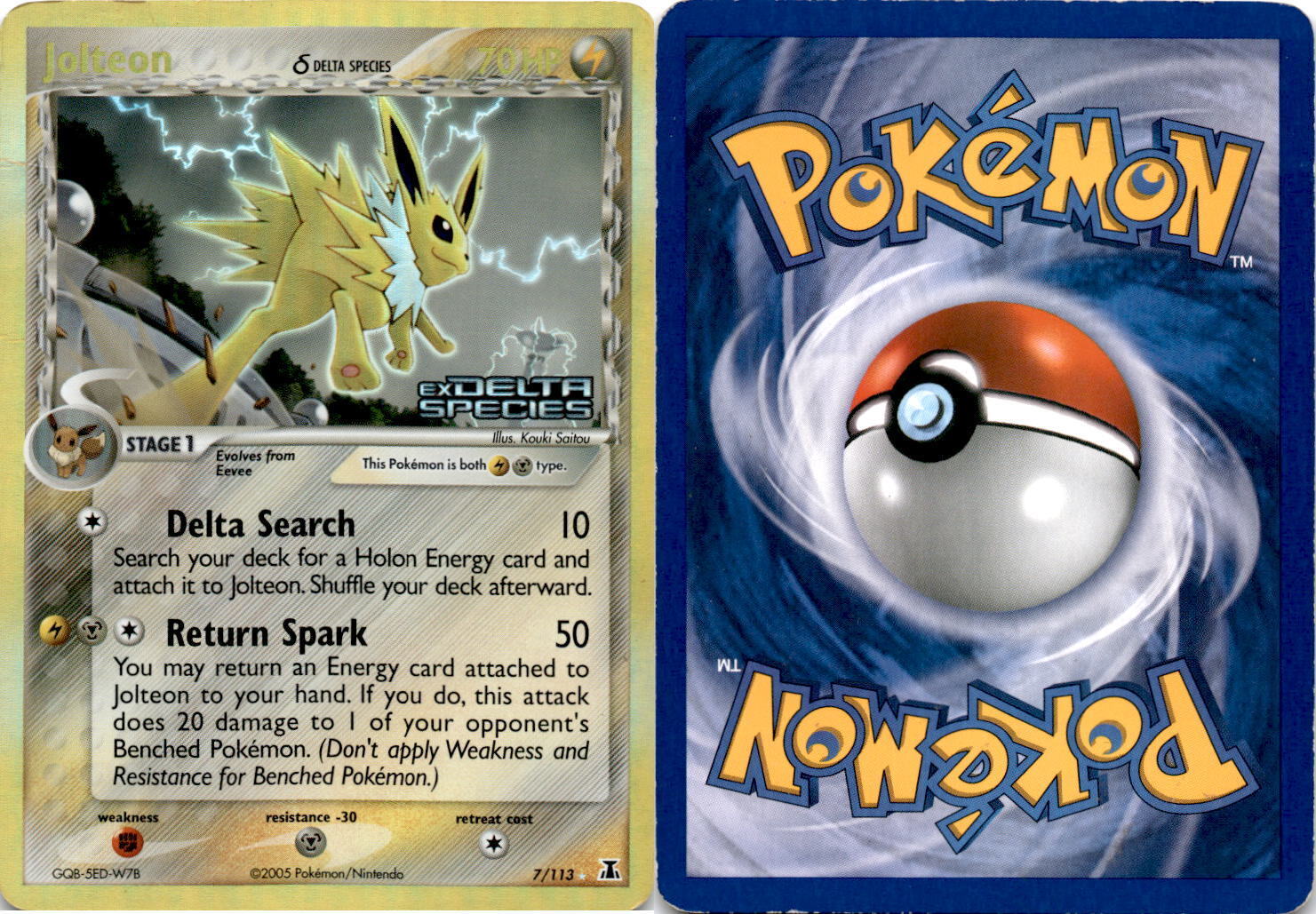 2005 Pokemon, EX Delta Species, #7/113 Jolteon, Reverse Holo 2005 Pokemon, EX Delta Species, #7/113 Jolteon, Reverse Holo