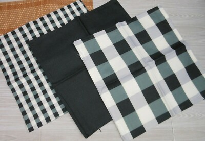 D46 ~ 3 PC 18X18 LINEN FARMHOUSE BUFFALO PLAID THROW PILLOW COVERS Black Grey Wh
