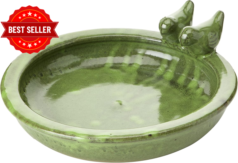 Design FB489, Green Bird Bath Ceramic Round, 10.9 Cm*32.9 Cm*30.7 Cm