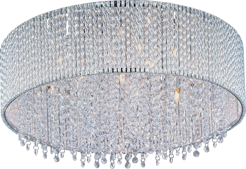 E23133-10PC Spiral Curled Metal Tubing with K9 Crystal round Flush Mount Ceiling Lighting, 7-Light Xenon 280 Watts, 10